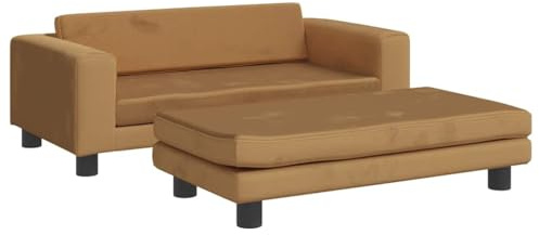 vidaXL Kindersofa mit Hocker Braun 100x50x30 cm Samt
