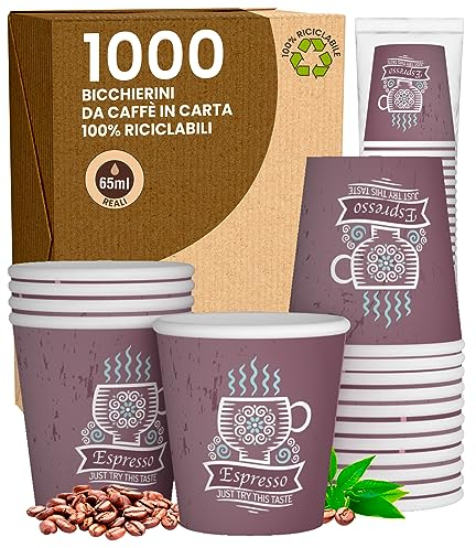 Lot de 1000 gobelets en papier à café 65 ml CuzcoBrownCUP Verres écologiques biodégradables jetables petits emporte-pièces