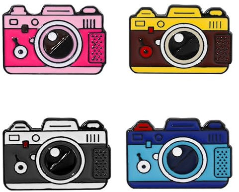4 Pcs Cartoon Camera Brooch Photography Theme Brooch Badge Camera Shape Oil Drip Hard Enamel Pin Cute Creative Photography Frame Decoration Stand-up Collar Brooch DIY Clothes Decoration Women's Gifts