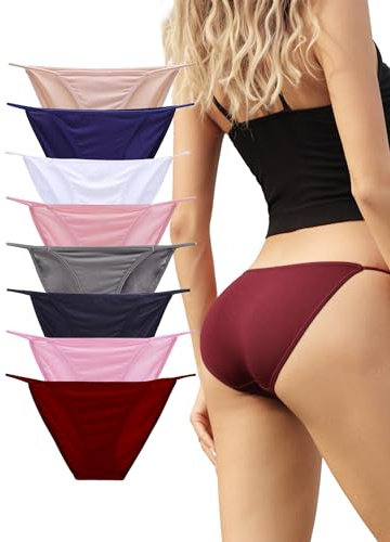 Bolivelan Women's String Bikini Panties High Cut Briefs Low Rise Smooth and Non-Slip Underwear 8 Pack US 4