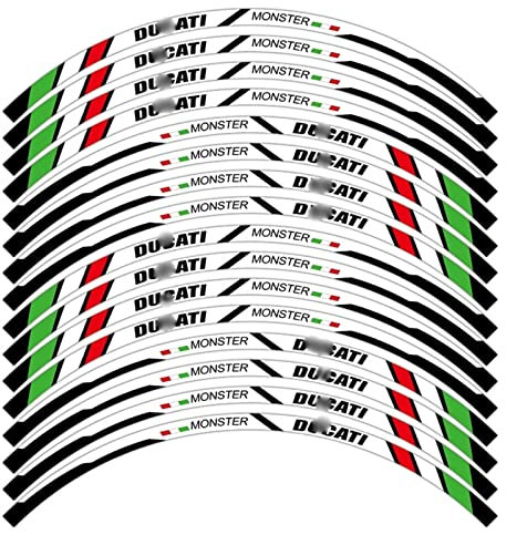 HIMNIL Adesivo Ruota Moto Riflettente Motorbike 17″ Strisce Cerchi Decalcomanie Accessori per Ducati Monster 1200 1098 821 797 796 620 Decalcomanie Cerchioni (Color : White 1)