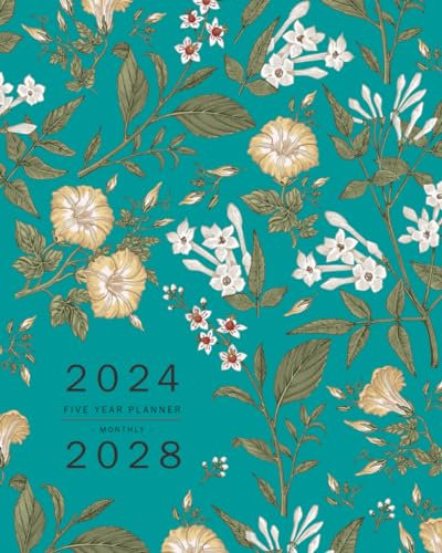 Five Year Planner 2024-2028: 8x10 Monthly Notebook Organizer Large | Vintage Wild Flower Design Teal
