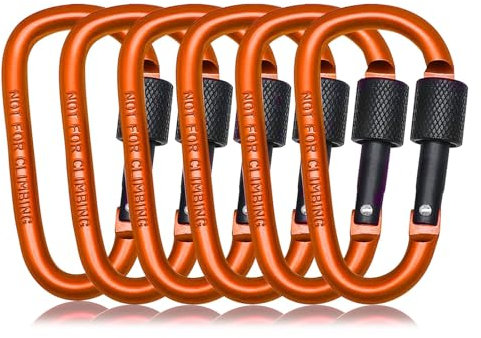Morn Light 6 Pack D-Ring Locking Key Hook,Aluminum Spring Snap Hook Carabiner,Twist Lock Carabiners,Key Clip Caribeener for Hammock, Backpack, Water Cup, Pet Leashes(Orange)