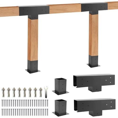 Pergola Brackets Kit 4x4 - BRRIY 3-Way Right Angle Corner Bracket, Pergola Brackets Base Kit with 2 T-brackets and 2 Bases, Gazebo Hardware Kit for Extension Gazebo