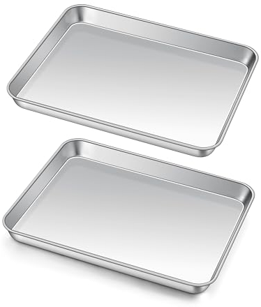 Small Baking Tray Set of 2, Homikit Stainless Steel Cookie Sheet Pans for Oven Baking Roasting Serving, 26.4x20.4x2.5cm, Healthy & Sturdy, Easy Clean & Dishwasher Safe