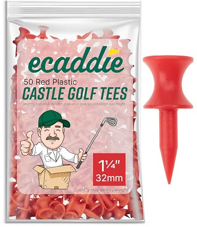 ECADDIE Plastic Castle Graduated Golf Tees (Pack of 50) - Various Sizes & Colours