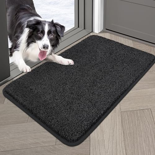 COSY HOMEER Nonslip Door Mats Indoor, 60 x 90cm Washable Dirt Trapper Welcome Front Doormat for Entryway Room Hallway, Absorbent Indoor Floor Mat for Muddy Shoes & Pets and Dogs, Black