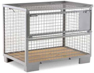 HEMMDAL Euro-Gitterbox mit halb abklappbarer Längswand | 1,5t Tragkraft | HxBxT 97 x 124 x 83,5 cm | 5 x 5 cm Maschenweite | stapelbar | Gitterbehälter | aus Stahl | Grau