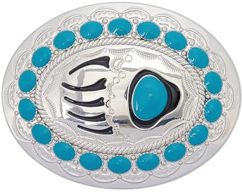 GORGECRAFT Western-Gürtelschnalle Im Türkis-Stil Indianer-Stil Vintage Bärentatzen Krallen Silber Bohemian-Stil Türkisschmuck Punk-Gürtelverschluss Accessoire Für Frauen Damen Cowgirl Cowboy Männer