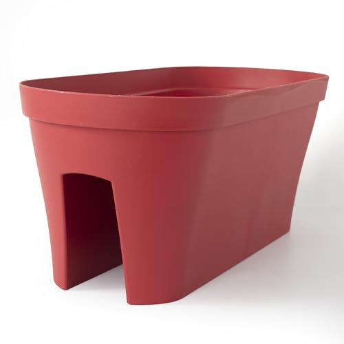Rammento Maceta grande de 58 cm, color rojo brillante, de plástico de 17,3 L, para balcón y ventana, maceta colgante para hierbas y flores, resistente a los rayos UV y a las heladas