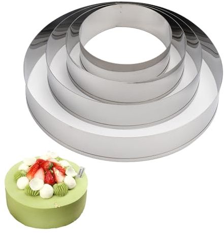 4 Piezas Cortador Galletas Anillo de Cocción de Acero Inoxidable Redondos Tartas Moldes Galletas 7.5/9.5/12/15cm, Cortadores de Galletas Anillos de Postre para Rosquillas, Donetes, Mousse, Pasteles