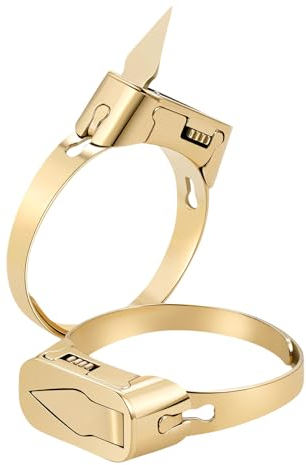 JewelryWe Anillo Defensa Personal Hombre: Anillos Oro Cuchillo Ocultos de Ajustable para Mujer Multifunción de Acero Inoxidable - Para Acampadas al Aire Libre Oficinas Hogar Emergencias