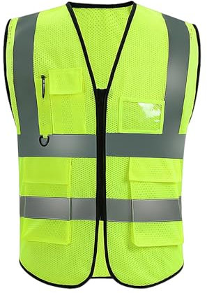 DHSBGWSX 1 gilet de sécurité jaune fluorescent réfléchissant avec poches gilet de travail sans manches pour course de nuit de vélo, jaune, taille unique, jaune, taille unique, jaune, taille unique