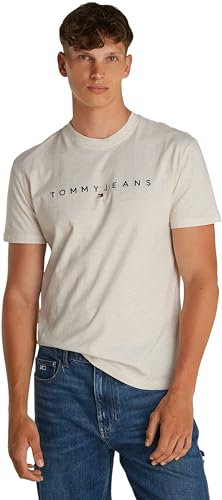 Tommy Jeans TJM Reg Linear Logo tee Ext Dm0dm20744 Camiseta, Beige (Oat Marl Htr), S para Hombre