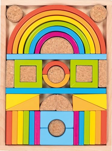 goki 58353 - Bausteinkasten Kunterbunt aus Holz und Kork, Lernspielzeug für Formen, Farben & Motorik, fördert Kreativität & Geschicklichkeit, 41er Set, ab 3 Jahre