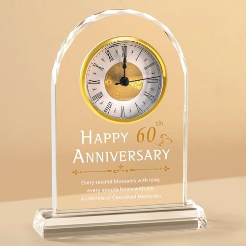Geschenk zum 60. Hochzeitstag für Eltern, Paare, Dekoration zum 60. Hochzeitstag, Kristall-Uhr, Andenken für Ehemann, Ehefrau, Diamant, 60 Jahre Ehe, Jahrestag, Hochzeitsgeschenke für Oma, Opa