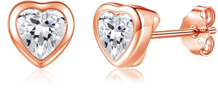 Estrellique 925 Sterling Silber Ohrstecker, Rosegold Ohrstecker mit Zirkonia Klein Ohrring, Damen Mädchen 5mm Herz Stecker, Ohrringe Geschenke für Frauen, Hypoallergen Knorpel Schlafen Ohr Stecker