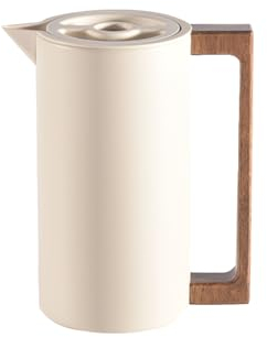 Pichet Isotherme Thermos, Carafe à Café Thermique Acier Inoxydable, Avec Poignée En Bois Et Bouton-poussoir De Sécurité Simple, Pour La Maison, L'hôtel, Le Bureau (Beige,1L)
