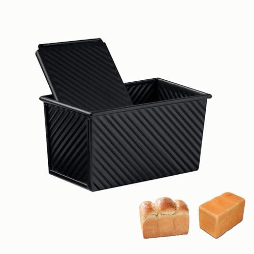 OlBuWa Moule Pain de Mie, Moule Pain de Mie avec Couvercle, Anti-adhésif Moule Couvercle Pain, 450g, Moule à Pain pour Pâtisserie, Toast, Sandwich, Gâteau, Noir