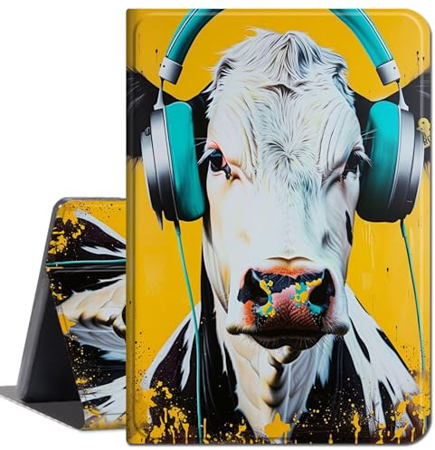 for Amazon Kindle Fire 7 case 2019/2017 Release 9th/7th Generation,Slim Lightweight Smart Shell Stand Cover with Auto Wake/Sleep for Amazon fire 7 Tablet 9th/7th Generation,Cow with Headphones