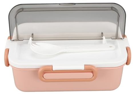 Brrnoo Lonchera Espaciosa de 900 Ml de Capacidad, Interior de Acero Inoxidable, a Prueba de Fugas, Rosada, Lonchera de 2 Compartimentos, Base Estable y Segura, Hebilla Sellada, Adecuada