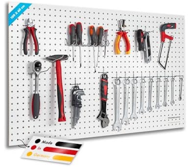 Pegboard Midi 1 St. Werkzeugwand aus Holz (MDF) 100 x 60 x 0,5 cm - Lochung Ø7 mm Lochabstand 25,4 mm - weiß lackiert - Made in Germany