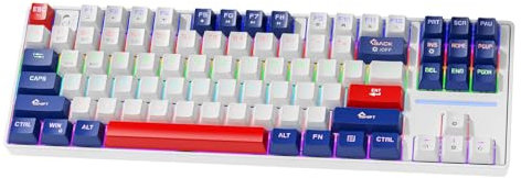 Maxspace Mechanical Keyboard, Bluetooth/2.4G/USB-C Hot Swappable Gaming Keyboard with 87 Keys, 4000mAh Battery, Double-Shot PBT Keycaps, QWERTY Layout, Multimedia Keys, for PC/Mac Gamer (Blue)