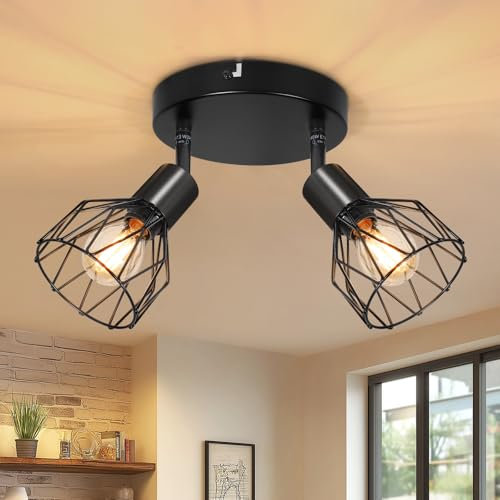 Kimjo Deckenstrahler LED Deckenleuchte 2 Flammig Schwenkbar - Deckenstrahler Schwarz 2 Flammig Rund - E14 Deckenlampe Strahler Deckenleuchte Spot Lampe Decke Küche