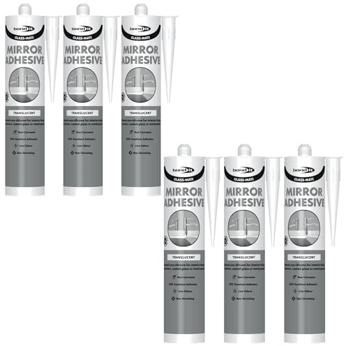 Bond It GLASS-MATE Mirror Adhesive – 6x Translucent, 285ml | Mirror Sealant Adhesive Neutral Cure – Low Odour Silicone | Premium Strong Silicone Adhesive for Interior Mirrors – Glass – & Metal Panels