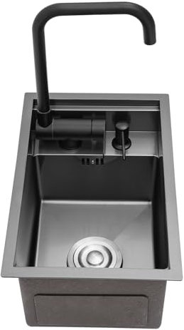 Fregadero de cocina con grifo de agua fría y caliente plegable 360°, fregadero empotrable con tapa, fregadero invisible, fregadero de cocina rectangular