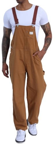 Oanviso Salopette in Denim da Uomo Overalls Casual Jumpsuit Vintage Salopette Jeans con Bretelle Pantaloni Larghi da Lavoro Slim Fit Moda Pagliaccetti Uomo Salopette Jeans Strappati N Kaki XXL