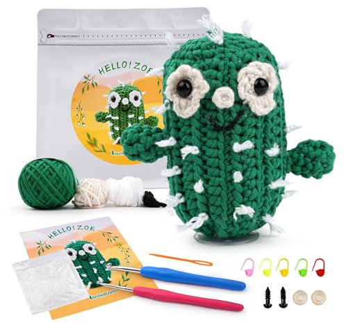 Outbit Juego de ganchillo para principiantes, kit completo de ganchillo con tutoriales en vídeo paso a paso, regalo ideal para adultos y amantes de las manualidades (Cactus-Zoe)