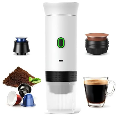 Cafetera Portatil Capsulas 3 en 1 compatible con Nespresso Dolce Gusto y Café Molido - Mini Cafetera Portátil Multicapsulas Ideal para Llevar - Maquina Cafe Pequeña Portatil