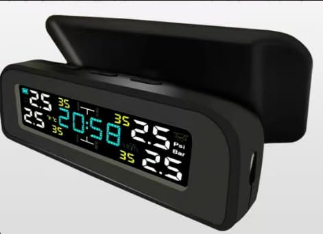 Avutrel Tyre Pressure Monitoring System TPMS Solar & USB Charging, Car Tyre Pressure Monitor with 4 External Sensors, 6 Alarm Modes, 2 Mounting Options for Car SUV RV Caravans, 0-3.5Bar Range