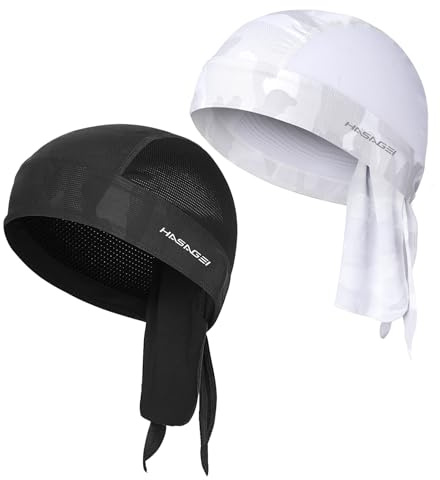 HASAGEI Bandana Cap Sports Foulard Herrem - Berretto estivo da ciclismo, elastico, traspirante e traspirante, Nero/Bianco, Taglia unica