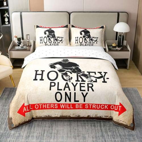 Homemissing Kinder Eishockey 100% Baumwolle Bettwäsche Set 135x200cm Eissportspiele Betten für Kinder Jungen Mädchen Hockeyspieler Bettwäsche-Set Puck Hockey Schlafzimmer Dekor