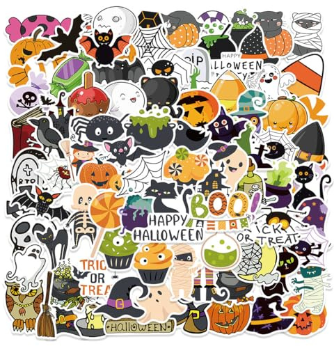 LONZIKP 100 Stück Wasserdicht Vinyl Stickers, Halloween Kürbis Sticker, für Halloween Party, Auto Graffiti Motorrad Wasserflasche Heimdekoration DIY Party liefert Aufkleber Pack Abziehbilder