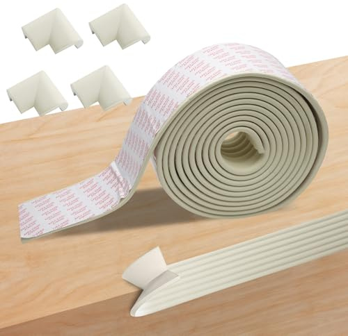HENGBIRD Kantenschutz Selbstklebend, 5M Weiche Schaumstoff Kantenschutz, Inklusive 4 Eckenschützer, für Tische, Schreibtische und Möbel, Extra-Breit, Weiß, Sicher für Kinder