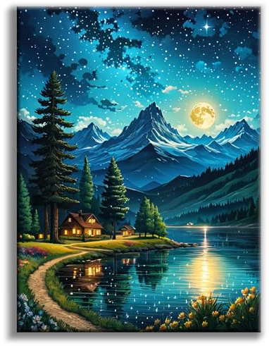 Diamond Painting Erwachsene Sternenhimmel, Berg 5D Diamond Painting Bilder | Landschaft Diamant-malerei Erwachsene, Natur Diamantmalerei-set für Geschenk, zur Entspannung und als Wanddeko 30x40 cm