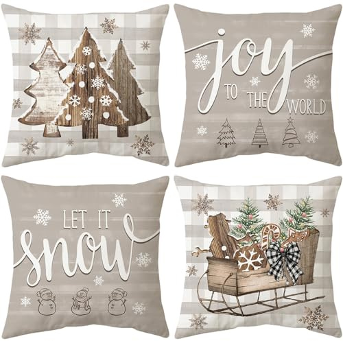 ARNTY Weihnachten Kissenbezug 45x45cm 4er Set Weihnachtsdeko Kissenhülle Weihnachts Dekoration Christmas Decorations für Innen, Zuhause, Büro, Schlafzimmer, Auto, Winterurlaub Deko Geschenk