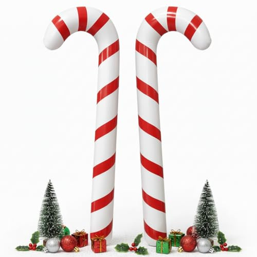 Groß Aufblasbarer Zuckerstangen, Zuckerstangen Deko für Weihnachten, Candy Cane Christmas Decorations, Rot-Weiß Weihnachten Zuckerstange Aufblasbare, 2 Stück