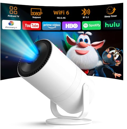 Tecaki Android 14 Mini Projector with WiFi 6 & Bluetooth 5.2 | 180° Rotatable, Built-in Apps, Auto Keystone, 1080P Portable for Home Bedroom, Compatible with TV Stick, HDMI, USB