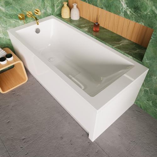 ECOLAM Baignoire rectangulaire Tami 140x70 cm avec surface antidérapante + tablier | vidage et trop-plein automatique pieds et silicone | set complet