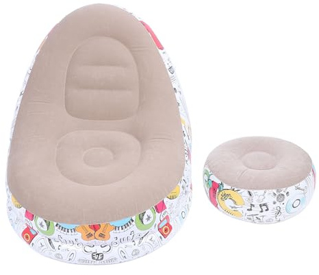 Fauteuil Gonflable Lounge, Canapé Air en Flocage avec Repose - Pieds, Design Minimaliste Graffiti Cartoon, Confort Portable pour Salon et Chambre