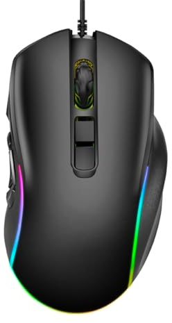 Annadue Souris Gaming Filaire, 10 Boutons Programmables, 14 Effets Lumineux RGB, 6 Niveaux de DPI Réglables (800-12800), Design Ergonomique, Câble tressé, pour PC