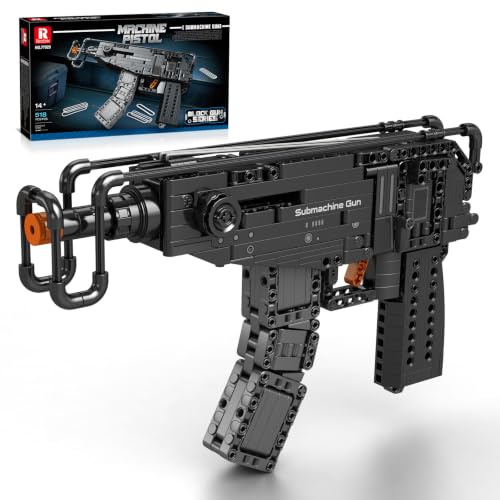 Reobrix 77029 Adult Building Blocks Gun-Model Set,Scorpion Submachine Model | 1:1 Mechanical Construction Set, Rubber Band Mechanism, Interactive Display Model, Military Collectible Brick Set, 518 PCS