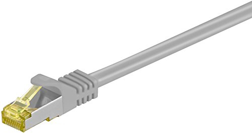 Goobay 92643 RJ45 Câble patch avec Cat 7 rohkabel, double blindage, S Câble FTP jusqu'à 600 MHz sans halogène, cuivre mâle, contacts plaqués or, 10 m, gris