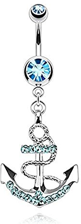 beyoutifulthings Bauch-nabelpiercing Anker 1,6mm 10mm Anhänger Nabel-Piercing Chirurgenstahl Bananabell Zirkonia Silber Clear Blau Pink Schwarz