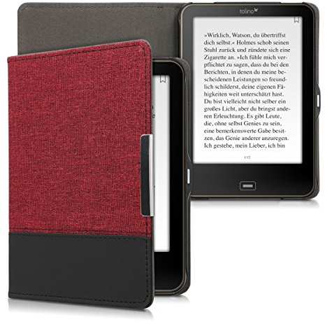 kwmobile Hülle kompatibel mit Tolino Vision 1/2 / 3/4 HD - Canvas eReader Schutzhülle Cover Case - Dunkelrot Schwarz