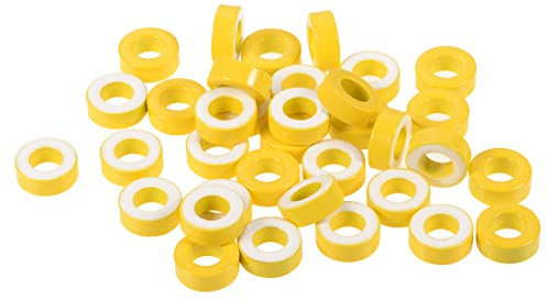 Sourcing Map Toroid Core, Ferrit Chokes Ring Eisenpulver Induktor Ferrit Ringe, Gelb Weiß 35 Stück, 8,2 x 15,5 x 6,2 mm